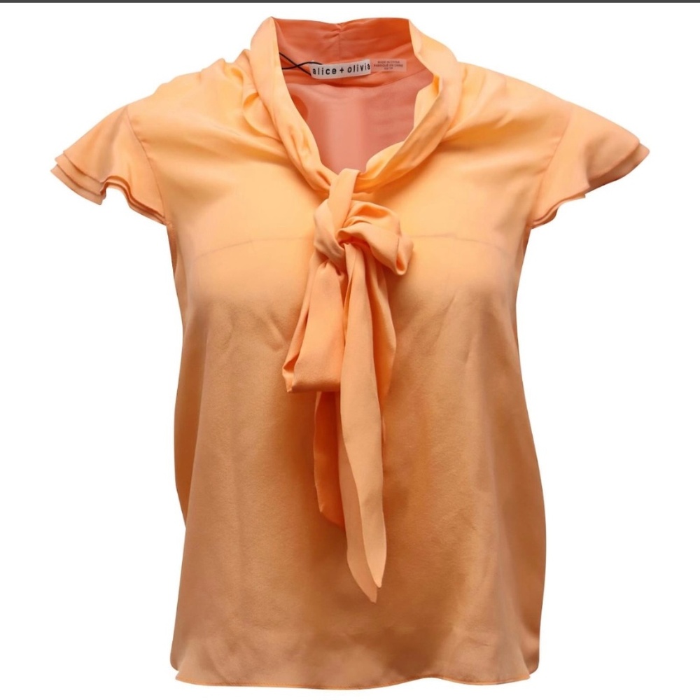 NWT Alice + Olivia Jeannie Neck Tie Blouse – Orange Silk (M)